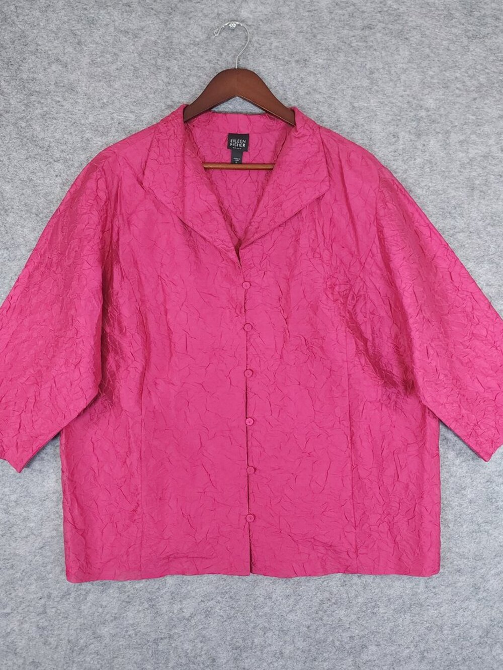 Eileen Fisher Pink Crinkle Silk Jacket Top Lagenlook Plus Size 1X 3/4 Sleeve
